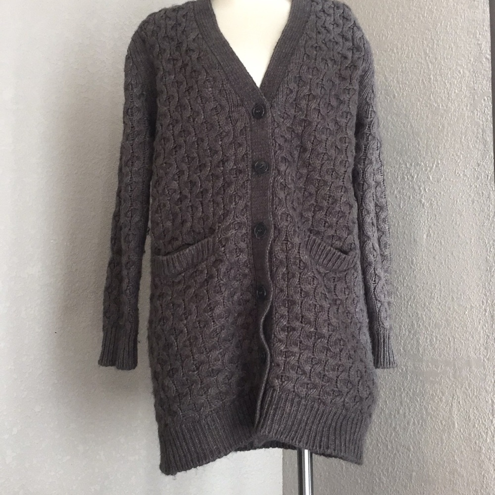 Long gray knit cardigan